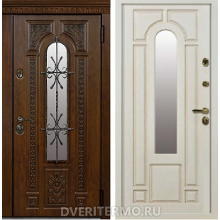 Уличная дверь Лацио дуб темный с окном и ковкой Уличная дверь Лацио дуб темный с окном и ковкой